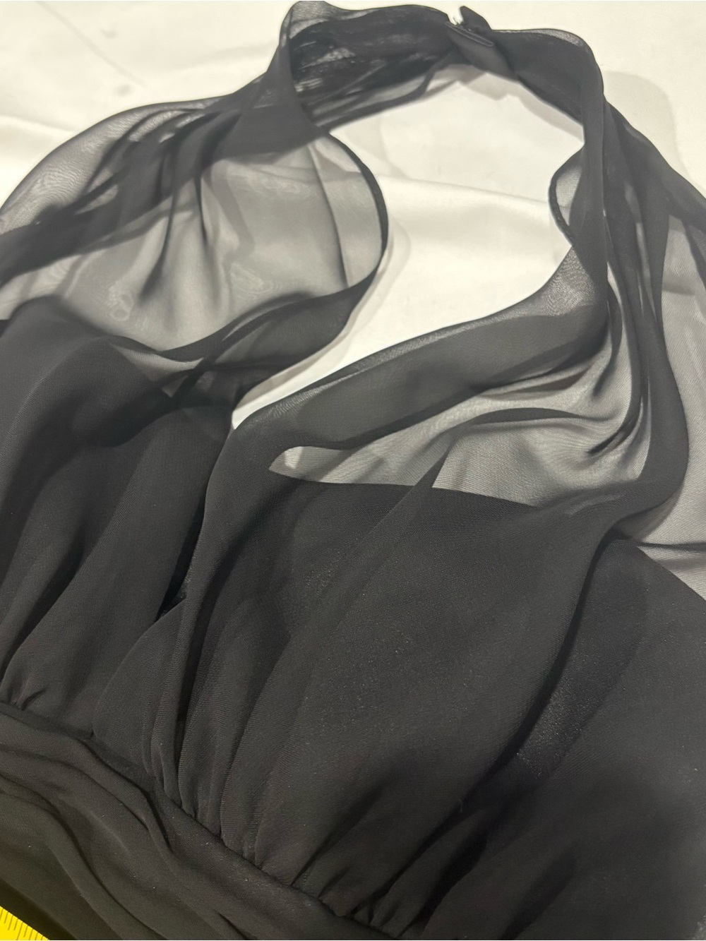 David’s Bridal Black Halter Dress Sz 6 Satin Gown Chiffon Prom Bridesmaid - Picture 11 of 12